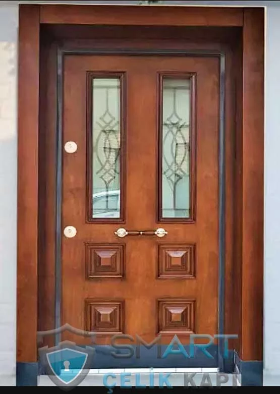 Ahşap Kaplama Villa Kapısı Ferforjeli DayBurn