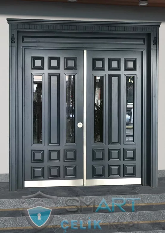 apartman kapısı ahşap kaplama bina kapısı antrasit apartman kapısı modelleri