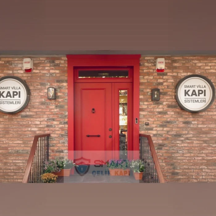 Kırmızı Sabit Cam Panel Villa Kapısı – SDR-8